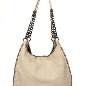 Prada Vitello Daino Ivory Leather Whipstitch Chain Hobo Shoulder Bag Vintage