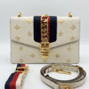 make_background_white-0 Gucci Sylvie Bee Star Ivory Leather Shoulder Bag 524405 Two Straps