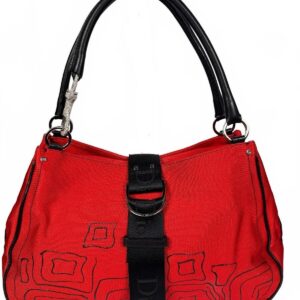 Vintage 2003 Christian Dior John Galliano Hardcore Red Canvas Shoulder Bag Rhinestone Clasp