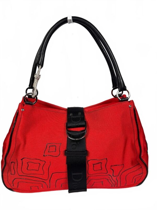 p1-104.jpg Vintage 2003 Christian Dior John Galliano Hardcore Red Canvas Shoulder Bag Rhinestone Clasp