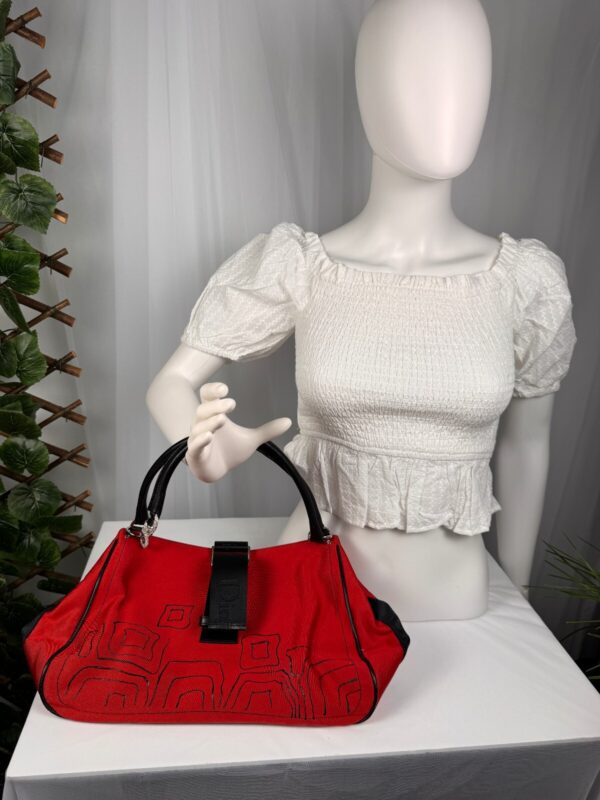 p1-105.jpg Vintage 2003 Christian Dior John Galliano Hardcore Red Canvas Shoulder Bag Rhinestone Clasp