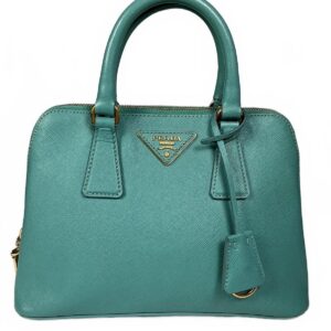 Prada Saffiano Lux Turquoise Leather Small Dome Satchel Crossbody Bag Gold Hardware