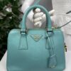 p1-12.jpg Prada Saffiano Lux Dusty Teal / Turquoise Leather Small Dome Satchel Crossbody Bag Gold Hardware
