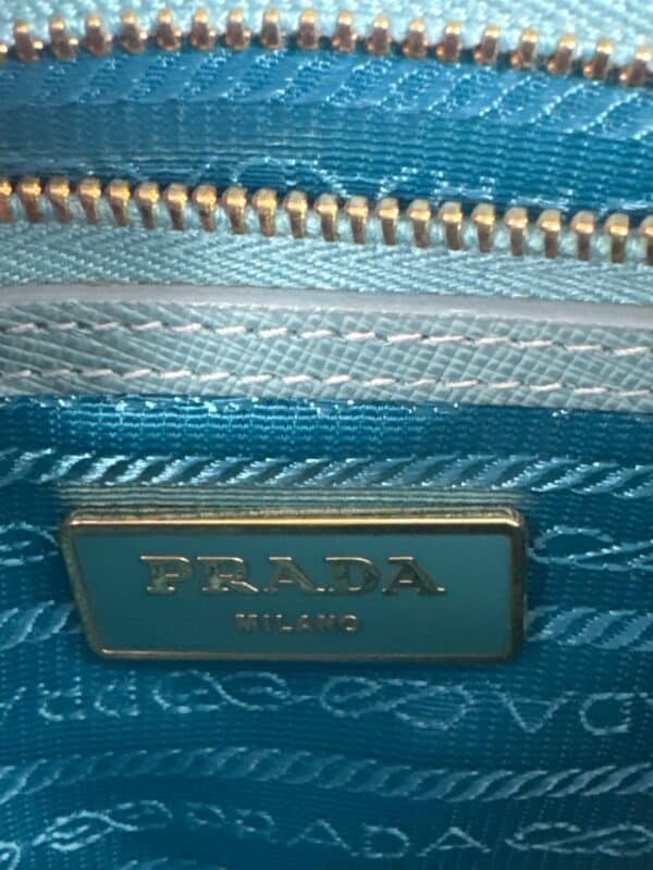 p1-20.jpg Prada Saffiano Lux Dusty Teal / Turquoise Leather Small Dome Satchel Crossbody Bag Gold Hardware