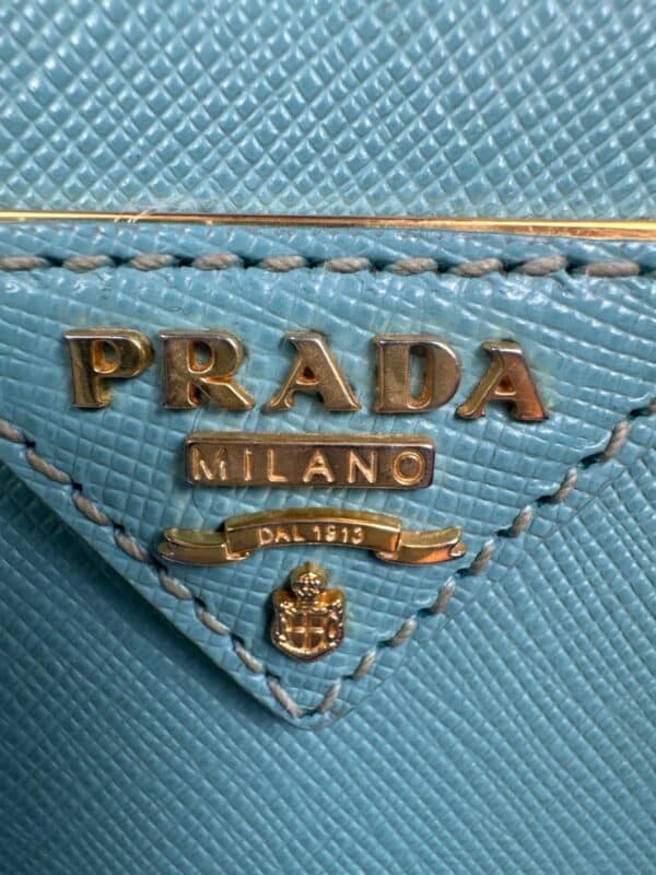 p1-21.jpg Prada Saffiano Lux Dusty Teal / Turquoise Leather Small Dome Satchel Crossbody Bag Gold Hardware