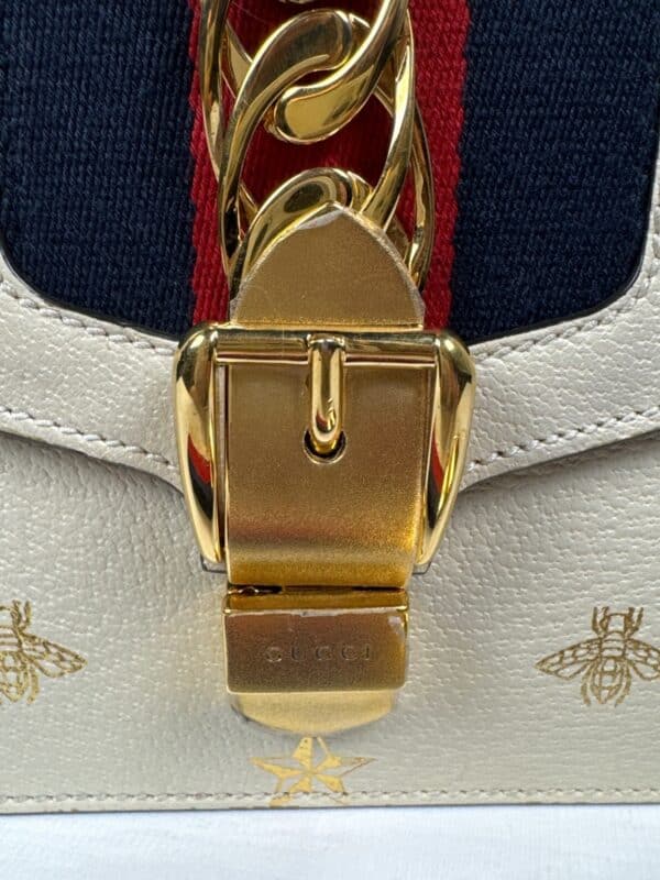 p1-28.jpg Gucci Sylvie Bee Star Ivory Leather Shoulder Bag 524405 Two Straps