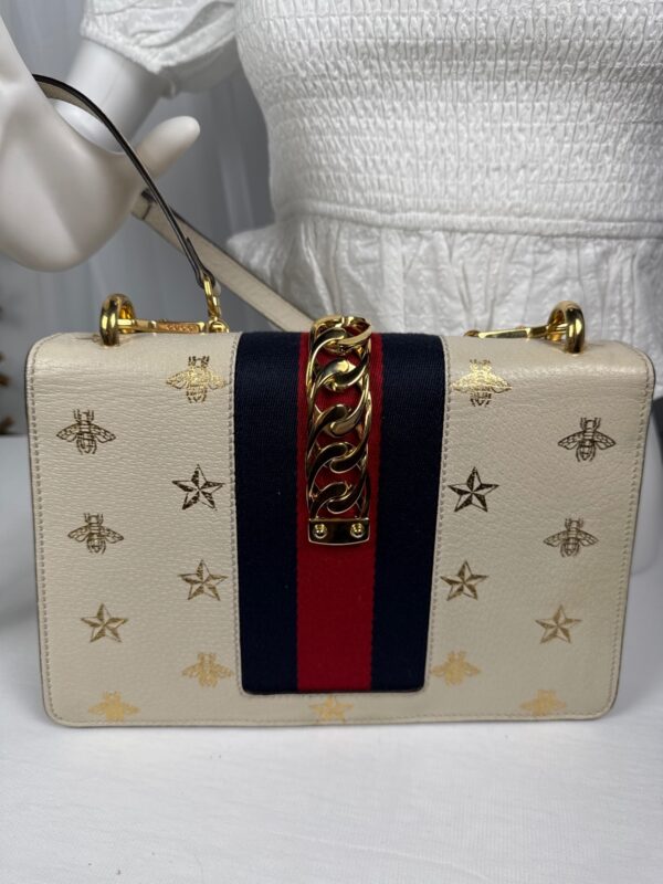 p1-32.jpg Gucci Sylvie Bee Star Ivory Leather Shoulder Bag 524405 Two Straps