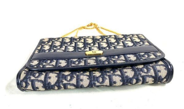 p1-337.jpg Vintage Christian Dior Oblique Trotter Chain Shoulder Bag Navy Beige