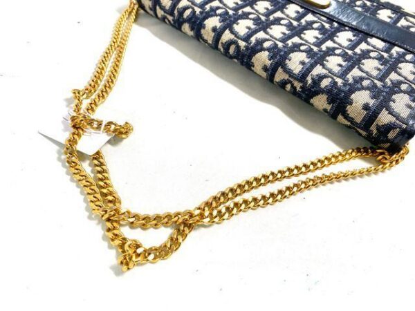p1-339.jpg Vintage Christian Dior Oblique Trotter Chain Shoulder Bag Navy Beige