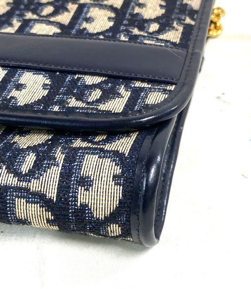p1-340.jpg Vintage Christian Dior Oblique Trotter Chain Shoulder Bag Navy Beige