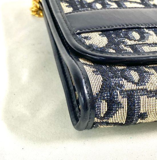 p1-341.jpg Vintage Christian Dior Oblique Trotter Chain Shoulder Bag Navy Beige