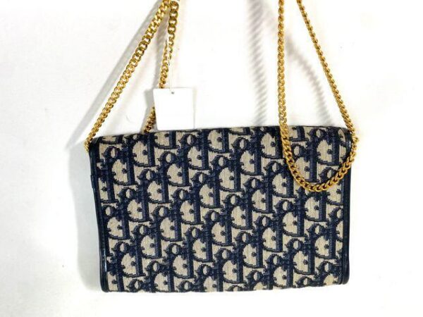 p1-342.jpg Vintage Christian Dior Oblique Trotter Chain Shoulder Bag Navy Beige
