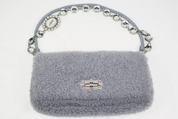 p1-348.jpg Miu Miu Crystal Light Blue Shearling Fur Shoulder Bag 5BD233 Two Straps