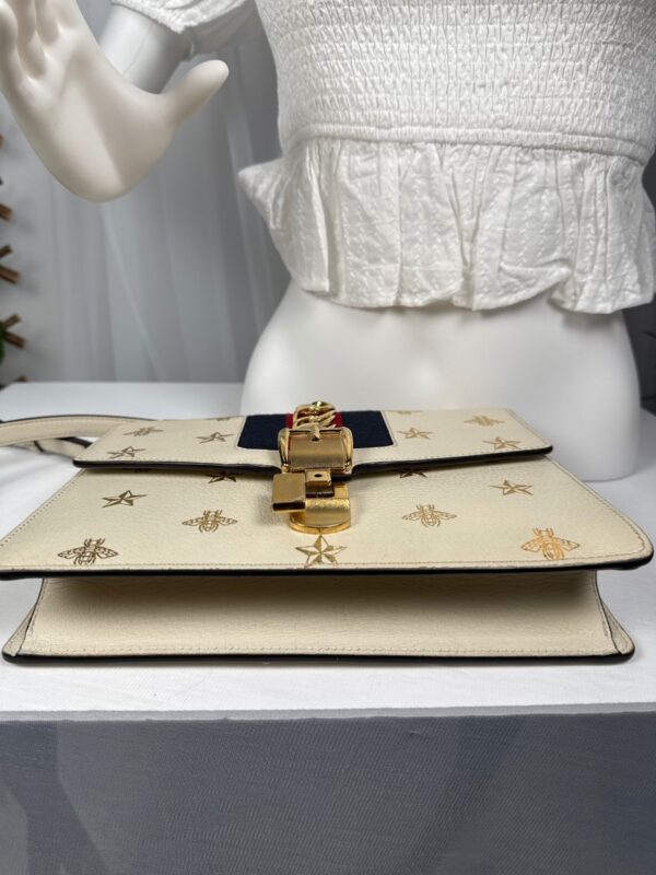 p1-35.jpg Gucci Sylvie Bee Star Ivory Leather Shoulder Bag 524405 Two Straps