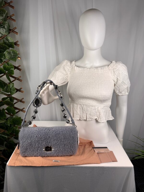 p1-350.jpg Miu Miu Crystal Light Blue Shearling Fur Shoulder Bag 5BD233 Two Straps