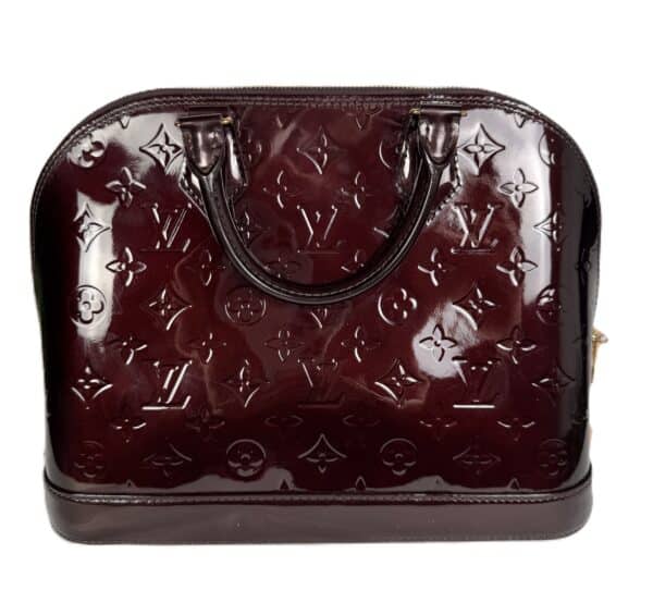 IMG_7681 Louis Vuitton Alma MM Amarante Burgundy Monogram Vernis Handbag