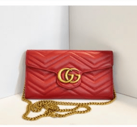 Gucci GG Marmont Red Matelassé Leather Wallet on Chain