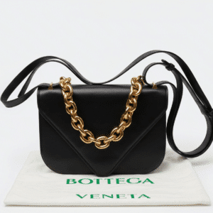 Bottega Veneta Medium Mount Envelope Bag Black Leather Gold Chain 667398