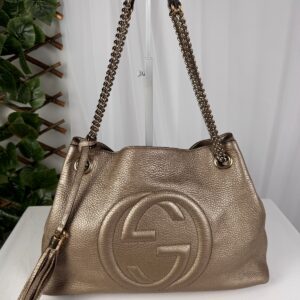 Gucci Soho Medium Metallic Champagne Gold Chain Shoulder Tote 308982