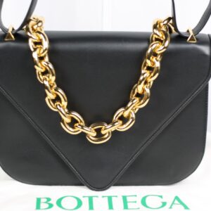 Bottega Veneta Medium Mount Envelope Bag Black Leather Gold Chain 667398