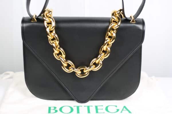 p1-93.jpg Bottega Veneta Medium Mount Envelope Bag Black Leather Gold Chain 667398