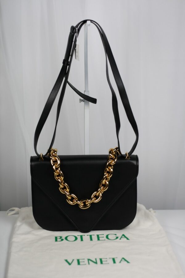 p1-97.jpg Bottega Veneta Medium Mount Envelope Bag Black Leather Gold Chain 667398