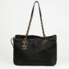 Chanel Surpique Chevron Calfskin CC Charm Black Leather Large Shopping Tote