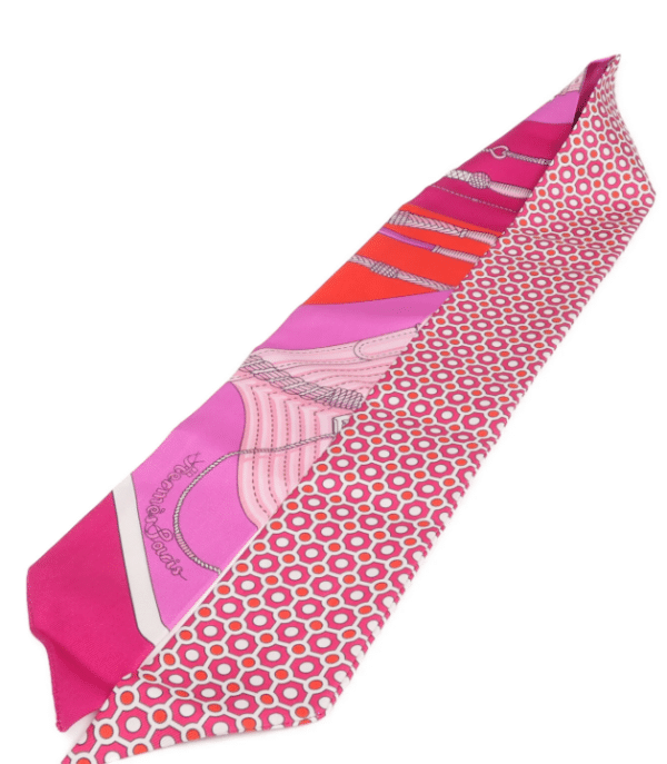 Screenshot 2026-08-30 161821 Hermès Twilly Silk Scarf – Pink, Red & Purple Geometric Equestrian Print
