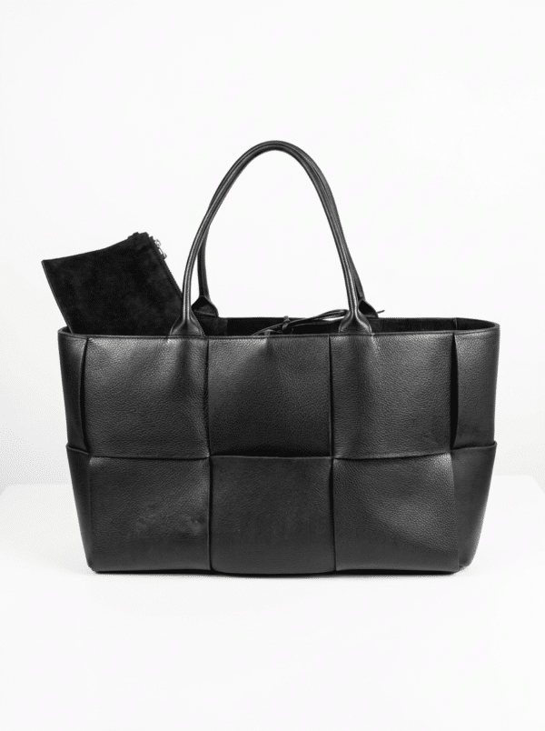 clean_up_and_enhance_remove_bac-0 (1) Bottega Veneta Arco 48 Black Maxi Intrecciato Leather Large Tote