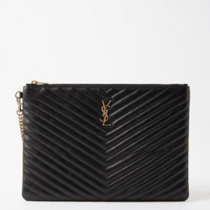 Saint Laurent YSL Monogram Matelassé Chevron Black Leather Document Clutch 440222