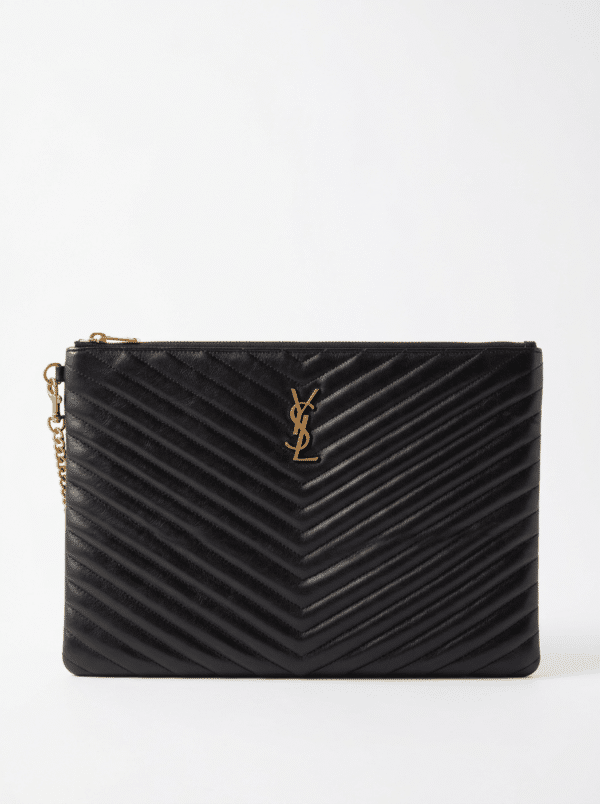 clean_up_and_enhance_remove_bac-0 (6) Saint Laurent YSL Monogram Matelassé Chevron Black Leather Document Clutch 440222