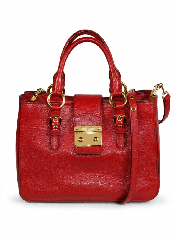clean_up_enhance_and_remove_bac-0 Miu Miu Red Calfskin Leather 2-Way Top Handle Shoulder Bag Gold Hardware