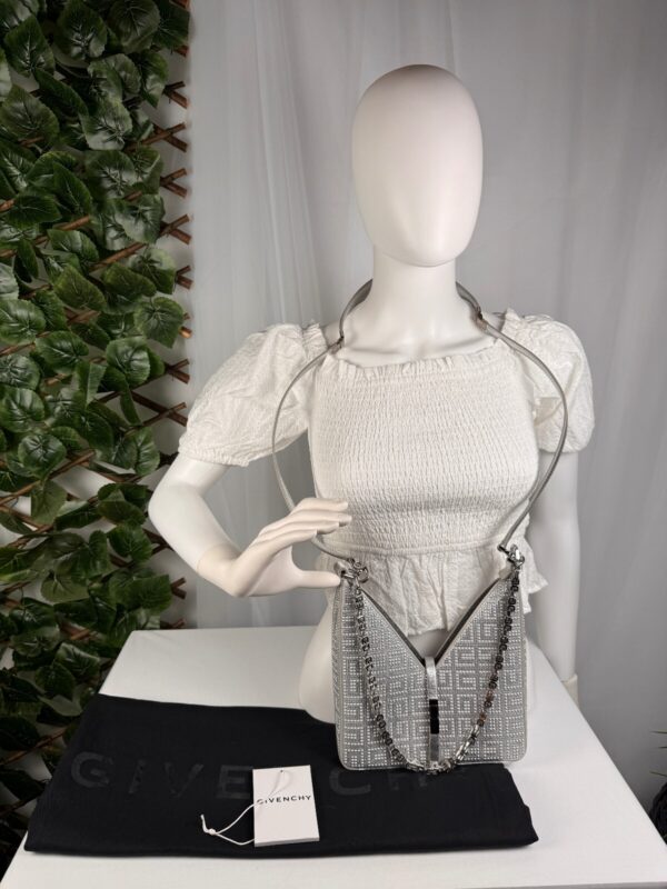 p1-1.jpg Givenchy Cut Out Mini Bag Silvery Grey Crystal Embellished Silk NWT