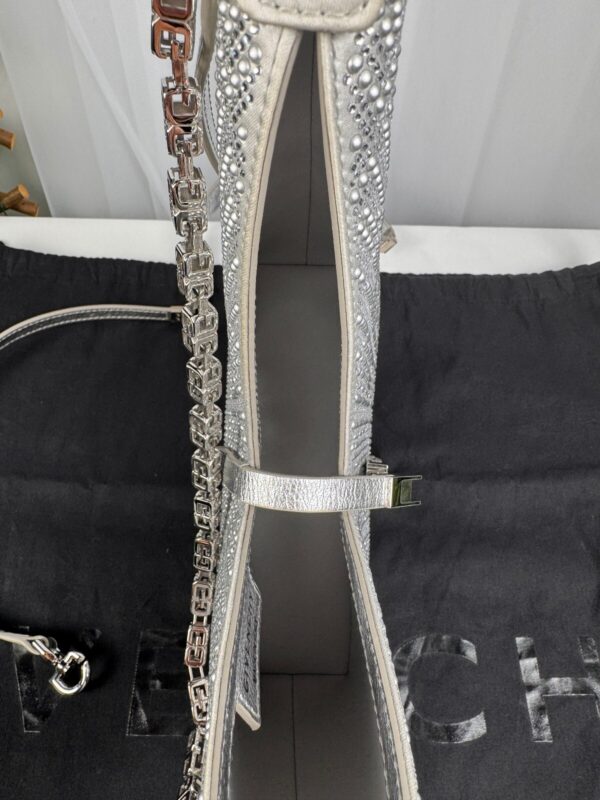 p1-10.jpg Givenchy Cut Out Mini Bag Silvery Grey Crystal Embellished Silk NWT