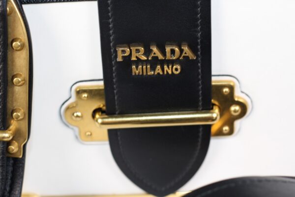 p1-100.jpg Prada Cahier White and Black Leather Crossbody Bag 1BD045
