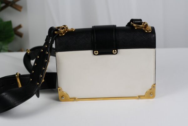 p1-101.jpg Prada Cahier White and Black Leather Crossbody Bag 1BD045