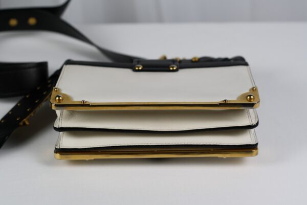 p1-102.jpg Prada Cahier White and Black Leather Crossbody Bag 1BD045