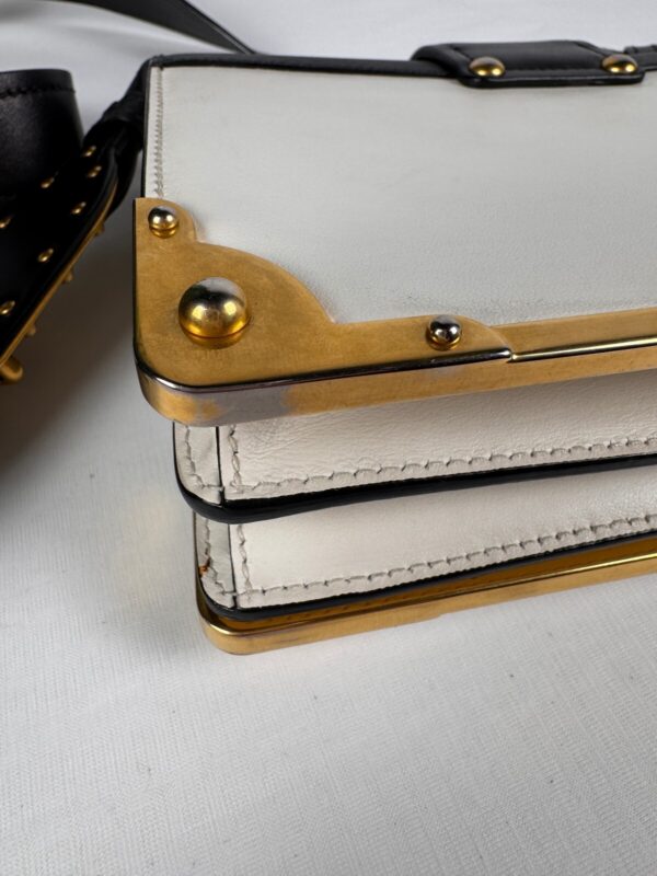 p1-103.jpg Prada Cahier White and Black Leather Crossbody Bag 1BD045