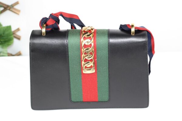 p1-115.jpg Gucci Sylvie Small Black Leather Web Ribbon Shoulder Bag 421882