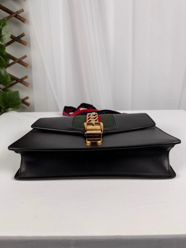 p1-116.jpg Gucci Sylvie Small Black Leather Web Ribbon Shoulder Bag 421882