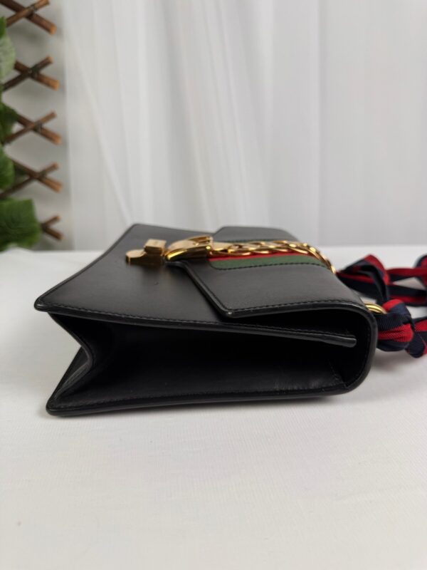 p1-117.jpg Gucci Sylvie Small Black Leather Web Ribbon Shoulder Bag 421882