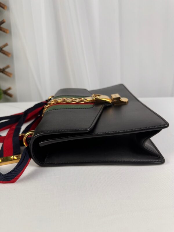 p1-119.jpg Gucci Sylvie Small Black Leather Web Ribbon Shoulder Bag 421882