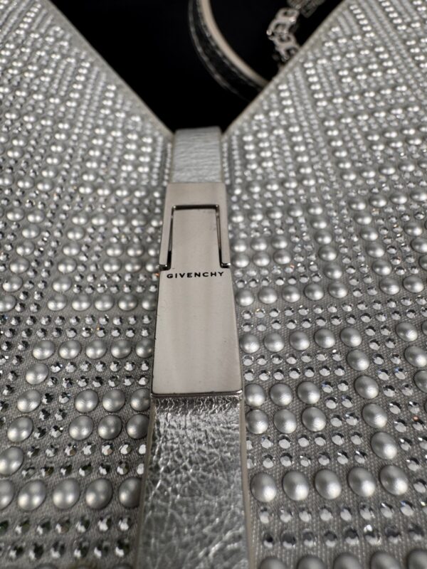 p1-12.jpg Givenchy Cut Out Mini Bag Silvery Grey Crystal Embellished Silk NWT