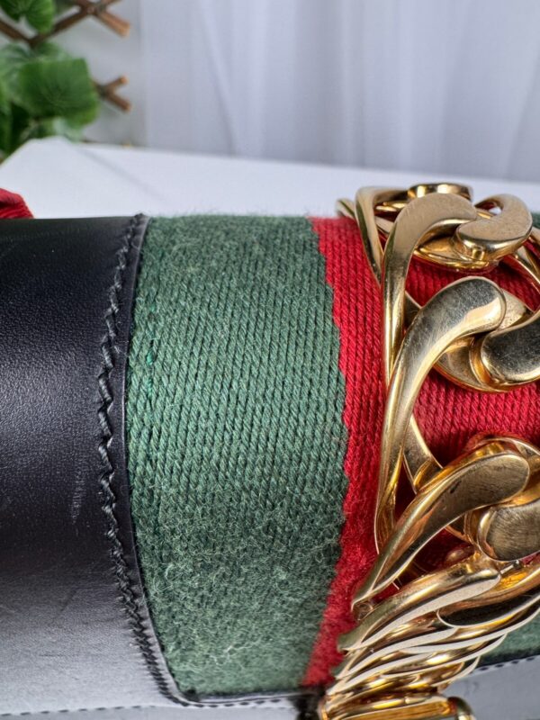 p1-122.jpg Gucci Sylvie Small Black Leather Web Ribbon Shoulder Bag 421882