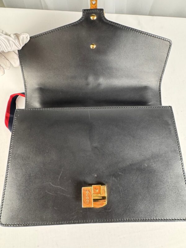 p1-123.jpg Gucci Sylvie Small Black Leather Web Ribbon Shoulder Bag 421882