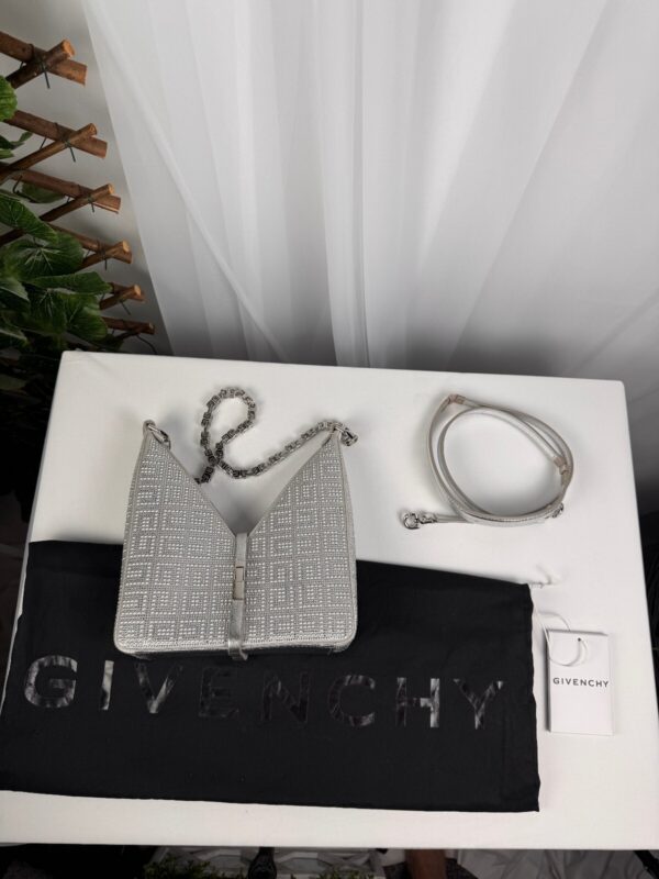 p1-13.jpg Givenchy Cut Out Mini Bag Silvery Grey Crystal Embellished Silk NWT