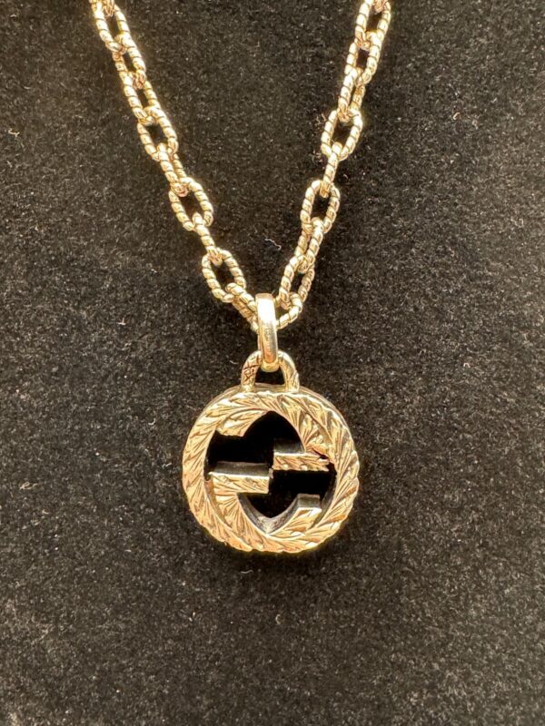 p1-133.jpg Gucci Interlocking G Engraved Sterling Silver Necklace and Earrings Set