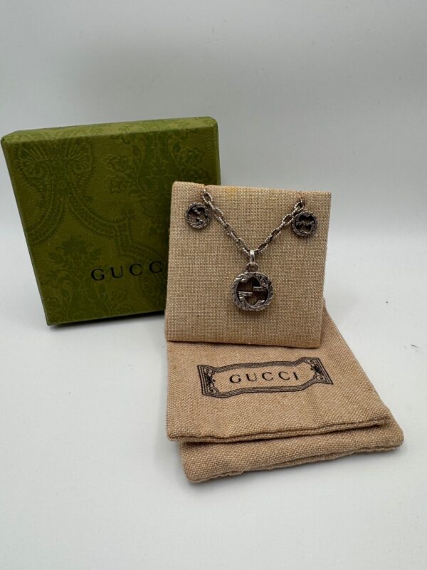 p1-136.jpg Gucci Interlocking G Engraved Sterling Silver Necklace and Earrings Set