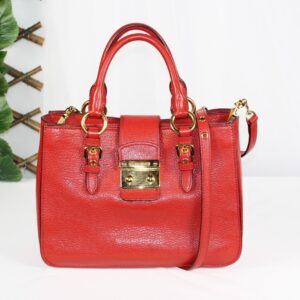 p1-154.jpg Miu Miu Red Calfskin Leather 2-Way Top Handle Shoulder Bag Gold Hardware