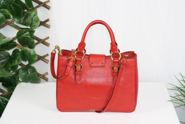 p1-155.jpg Miu Miu Red Calfskin Leather 2-Way Top Handle Shoulder Bag Gold Hardware